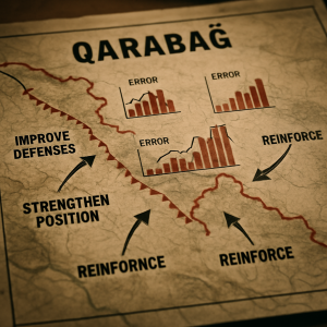 A stylized diagram depicting Qarabağs defense strategy, with clear annotations and tactical arrows pointing