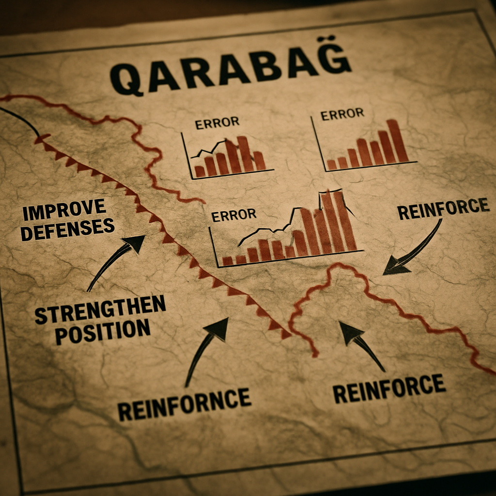 A stylized diagram depicting Qarabağs defense strategy, with clear annotations and tactical arrows pointing