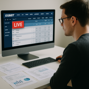A photo of a modern workspace where someone is analyzing live betting data on