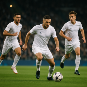 Qarabağ players combine down the flank and through the center as they build a