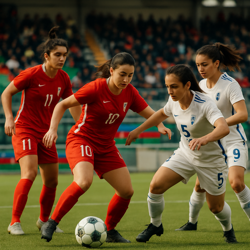 Players from two Azerbaijani women’s football teams compete with focus and discipline in a